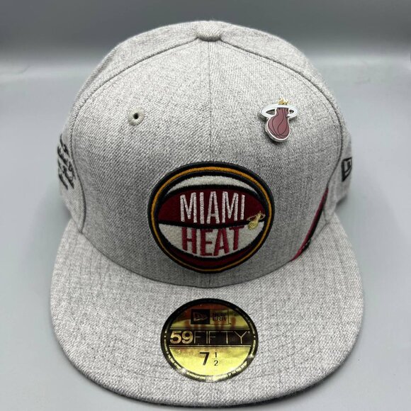 Miami Heat Hat Men 7 1/2‎ Gray Black 59Fifty New Era Fitted Cap New with Pin